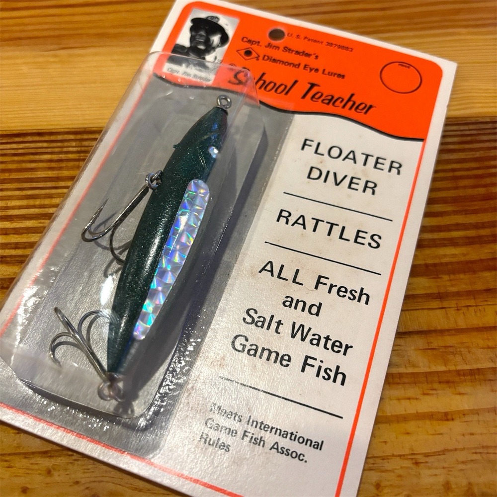 VTG Fishing Lure School Teacher‎ Diamond Eye Rattler By Capt Jim Straders NOS